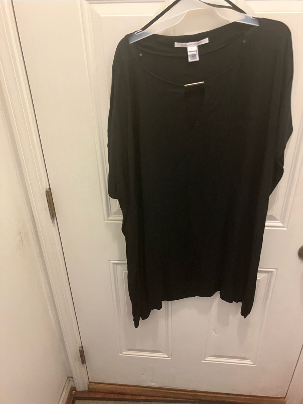 2 for $12 Diane Von Furstenberg Black/Blue Top with Gold Neck Bar